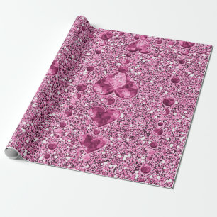 Rosa Imitat-Glitzer-u. Herz-Tröpfchen Geschenkpapier
