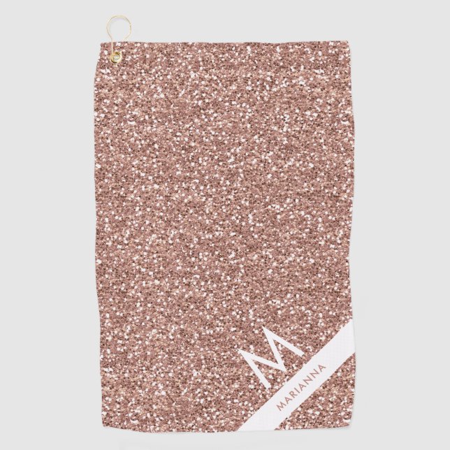 Rosa Imitat Rose Gold Glitzer Monogramm und Name Golfhandtuch (Vorderseite)