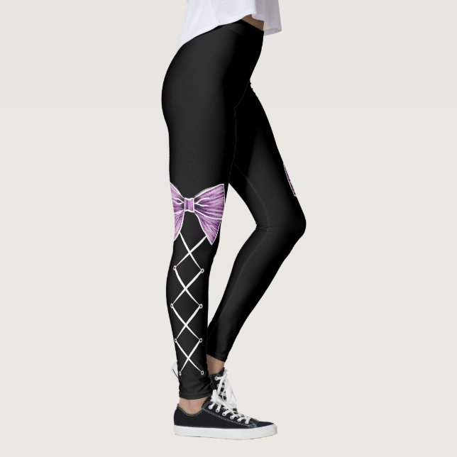 Rosa Imitate Bow Schnürsenkel Spandex Leggings (Rechts)