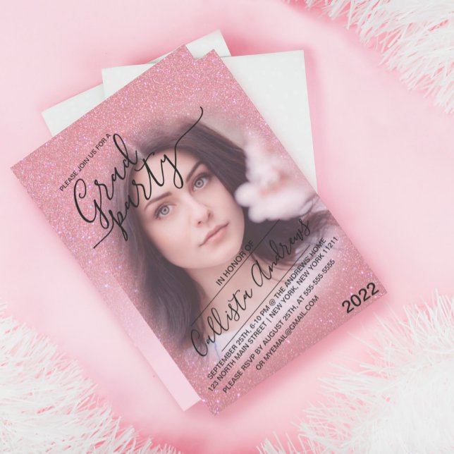 Rosa Imitate Funkelnd Glitzer Ombre Foto Abschluss Einladung (Von Creator hochgeladen)