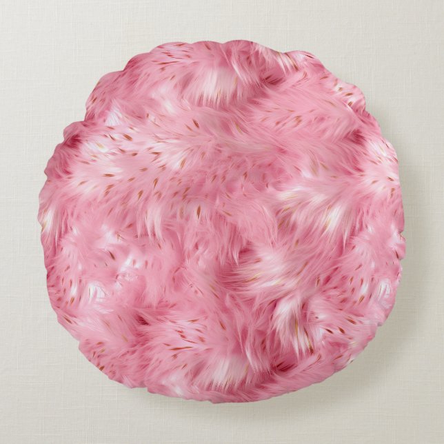 Rosa Imitate Fur Rundes Kissen (Vorderseite)