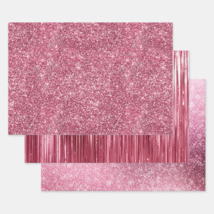 Rosa Imitate Glitzer & Glam Geschenkpapier Set