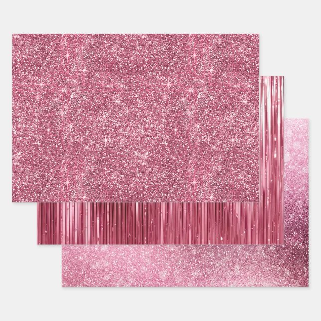 Rosa Imitate Glitzer & Glam Geschenkpapier Set (Set)