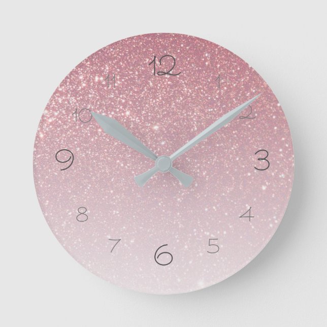 Rosa Imitate Glitzer glänzend glamourös Runde Wanduhr (Vorderseite)