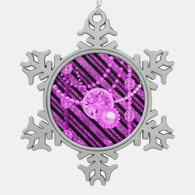 Rosa Imitate Glitzer & Juwelen Pewter Snowflake Schneeflocken Zinn-Ornament (Vorderseite)
