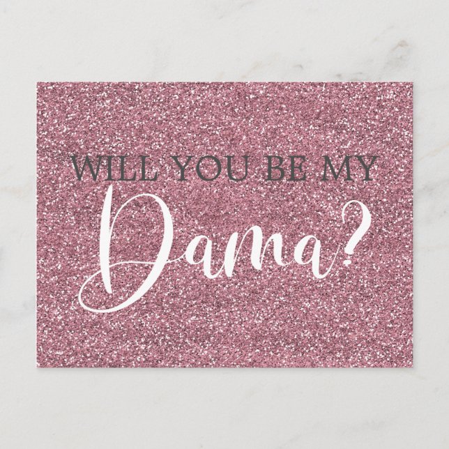 Rosa Imitate Glitzer Quinceanera Dama Vorschlag Einladungspostkarte (Vorderseite)