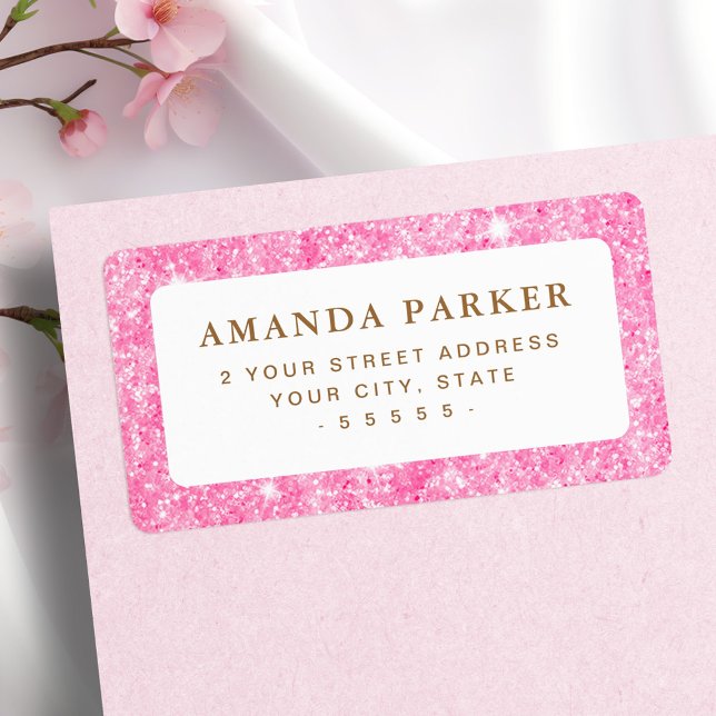 Rosa Imitate Glitzer Rücksendeadresse Adressaufkleber (Pink faux glitter return address label)