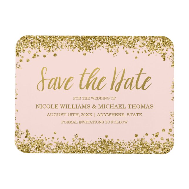 Rosa Imitate Glitzer Save the Date Magnet (Horizontal)