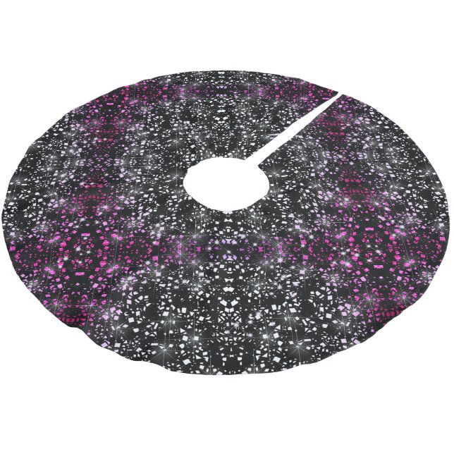 Rosa Imitate Glitzer Schwarz Polyester Weihnachtsbaumdecke (Schrägansicht)