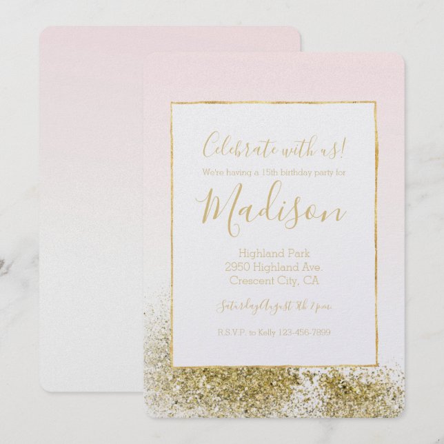 Rosa Imitate Glitzer Sparkle Ombre Einladung (Vorne/Hinten)