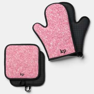 Rosa Imitate Glitzer und Glitzern Monogramm Ofenhandschuh & Topflappen-Set
