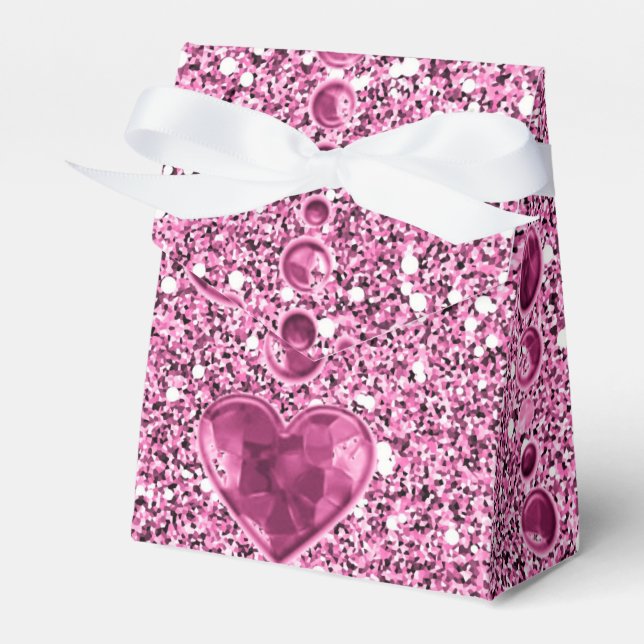 Rosa Imitate Glitzer- und Herztropfen Geschenkschachtel (Vorderseite)