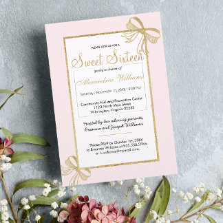 Rosa Imitate Goldbogen Glitzer Sweet 16 Einladung