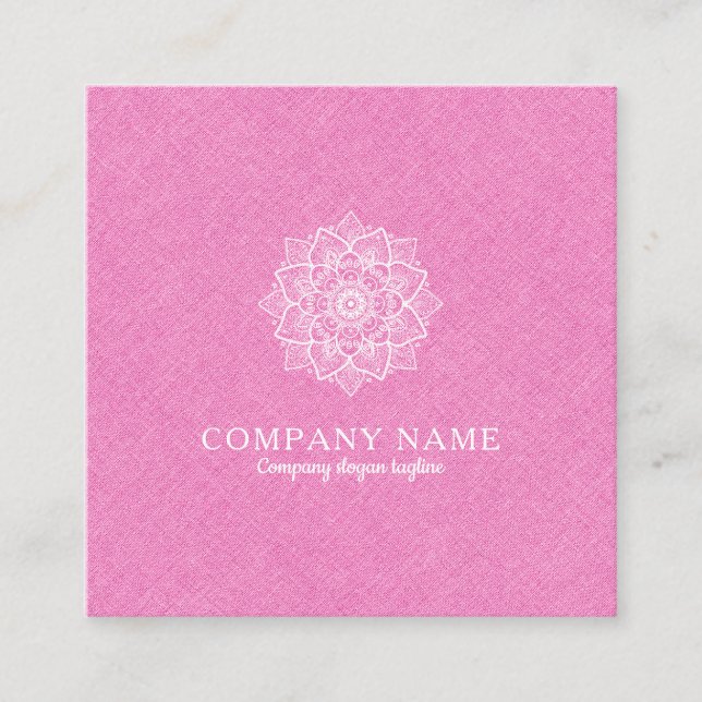Rosa Imitate Linen & White Mandala Quadratische Visitenkarte (Vorderseite)