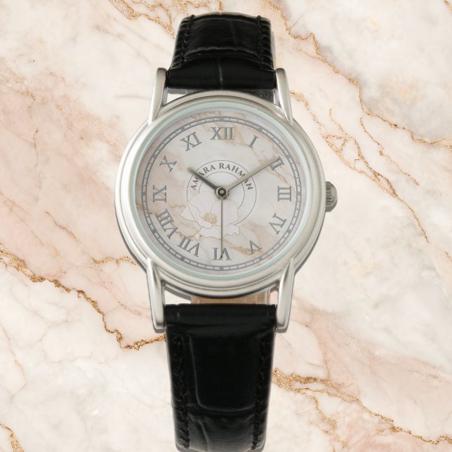 Rosa Imitate Marmorwache für Frauen - mit Blume Armbanduhr (Von Creator hochgeladen)
