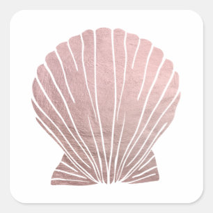 Rosa Imitate Metallic Elegant Seashell Beach Hochz Quadratischer Aufkleber