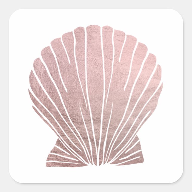 Rosa Imitate Metallic Elegant Seashell Beach Hochz Quadratischer Aufkleber (Vorderseite)