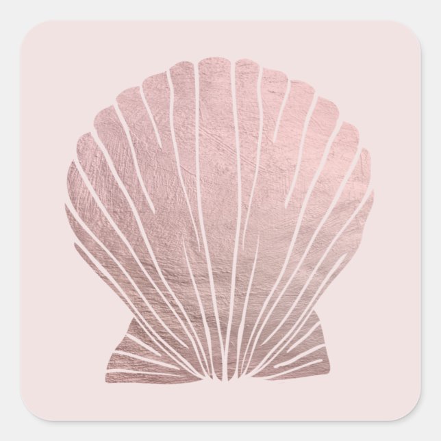 Rosa Imitate Metallic Elegant Seashell Beach Hochz Quadratischer Aufkleber (Vorderseite)