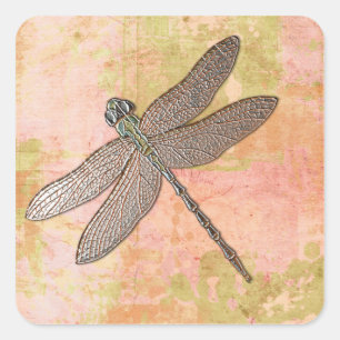 Rosa Impressionen Dragonfly Quadratischer Aufkleber