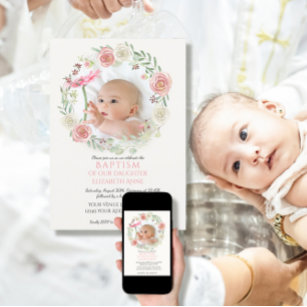 Rosa in Elfenbein Rose Kleider Säugling Taufe Baby Einladung