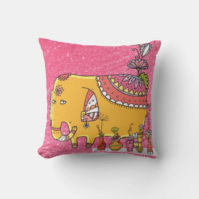 Rosa indisches Inspiriertes Elefantendekor Kissen (Vorderseite)