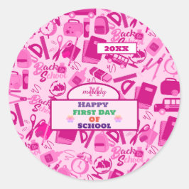 Rosa individuell anpassbar zurück in das Schulmust Runder Aufkleber