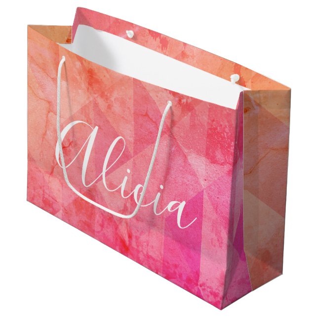 Rosa individuelle Name in Rosa Große Geschenktüte (Vorderseite Schrägansicht)