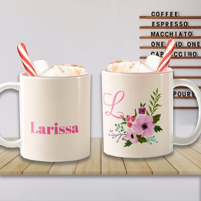 Rosa Individuelle Name und Monogramm Zweifarbige Tasse (Von Creator hochgeladen)