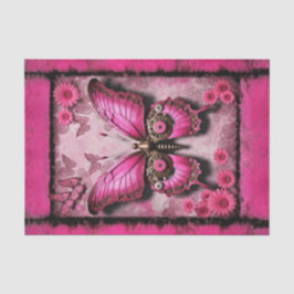 Rosa Industriebutterfliege mit Blumendekoupage Seidenpapier