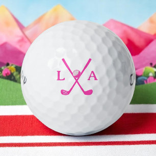 Rosa Initialen mit Crossed Clubs für sie Golfball