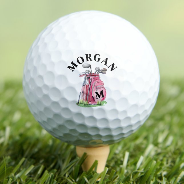 Rosa Initialen Monogramm Golfball (Pink Initial Name Monogram Golf Balls)