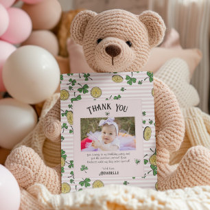 Rosa irische Kleeblätter und Lucky Coins Kindergeb Dankeskarte