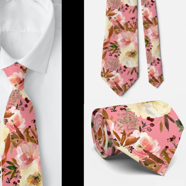 Rosa Ivory Off-White Roses Blume Floral Neck Tie Krawatte (Von Creator hochgeladen)