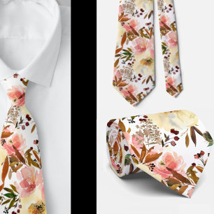 Rosa Ivory Off-White Roses Blume Floral Neck Tie Krawatte