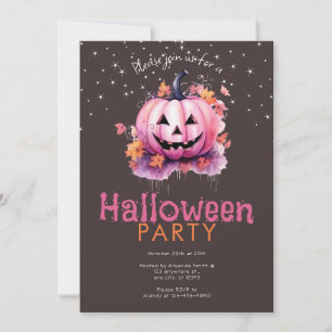 Rosa Jack-O' Lantern Blätter Sterne Halloween-Part Einladung