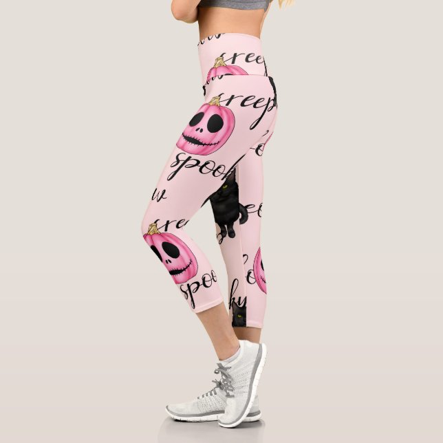 Rosa Jack-O-Laterne und schwarze Katze Capri Leggings (Links)