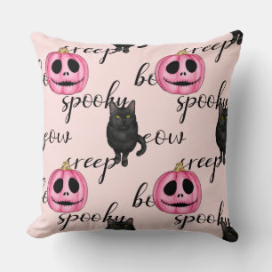Rosa Jack-O-Laterne und schwarze Katze Kissen