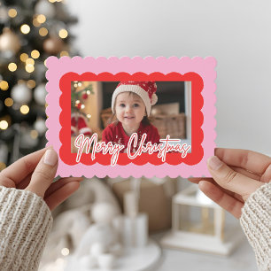 Rosa Jakobsmuschel-Foto-Weihnachten Modernes Fro Feiertagskarte