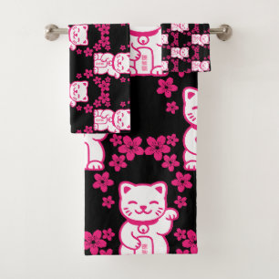 Rosa Japanisch Maneki-neko Badhandtuch Set
