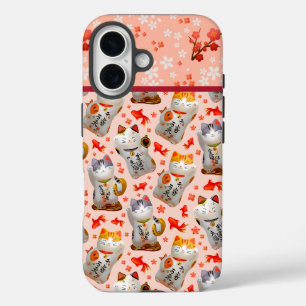 Rosa Japanisch weinende Katzen Maneki-Neko Katzen iPhone 16 Hülle