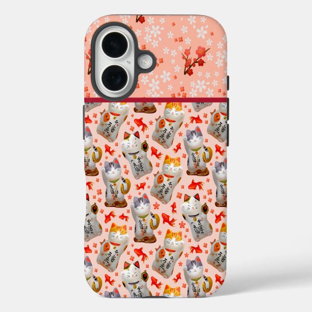 Rosa Japanisch weinende Katzen Maneki-Neko Katzen iPhone 16 Hülle (Rückseite)
