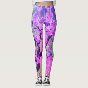 Rosa japanische Kirschblüten auf maßgeschneiderten Leggings
