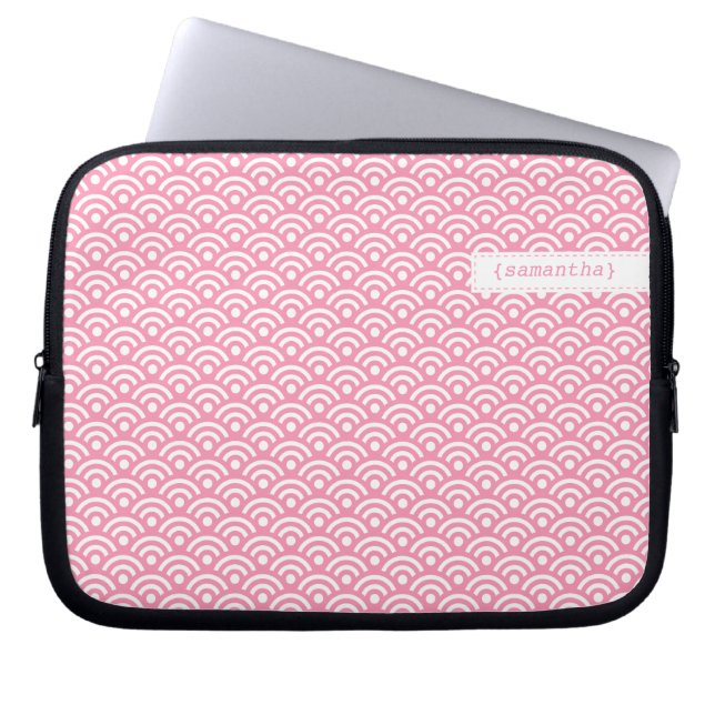 Rosa japanisches Seigaiha-Muster Laptopschutzhülle (Vorderseite)