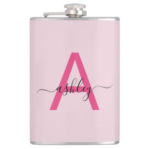 Rosa Junggesellinnen-Abschied mit Monogramm für Mä Flachmann