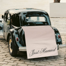Rosa Just Married Stoff Auto Hochzeitsbanner Schil