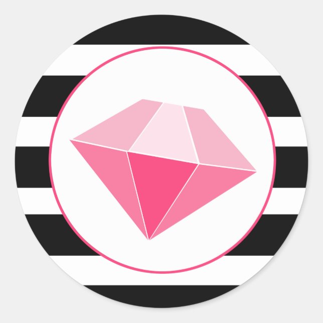 Rosa Juwel mit Schwarz-Weiß Streifen Aufkleber (Vorderseite)