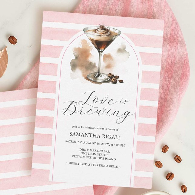 Rosa Kaffee Martini Brautdusche Einladungen (pink coffee bridal shower theme espresso martini small business do tell a belle)