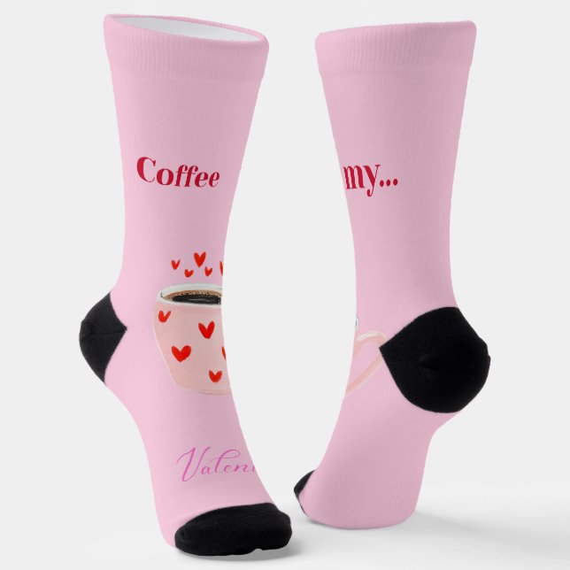 Rosa Kaffeetasse Valentinstag Herzen Socken (Gewinkelt)