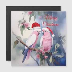 Rosa Kakadu mit Weihnachtsmannmütze Frohe Weihnach Magnetkarte