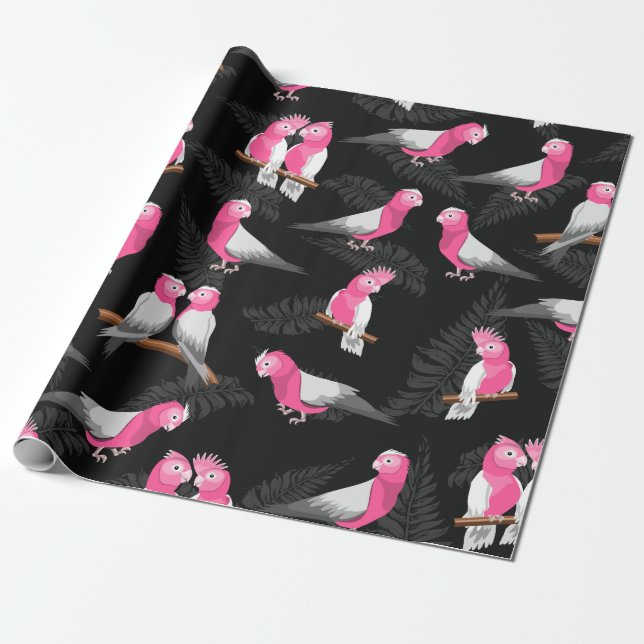 Rosa Kakadu-Vogelmuster Geschenkpapier (Ungerollt)
